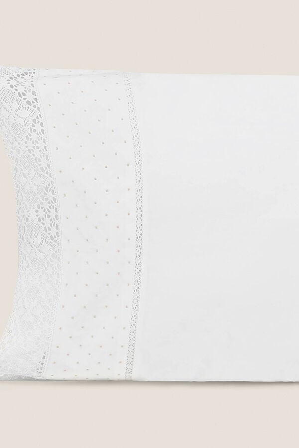 Womensecret Set 2 Kopfkissenbezüge Baumwollperkal Crochet. Bett 150-160 cm. Weiß