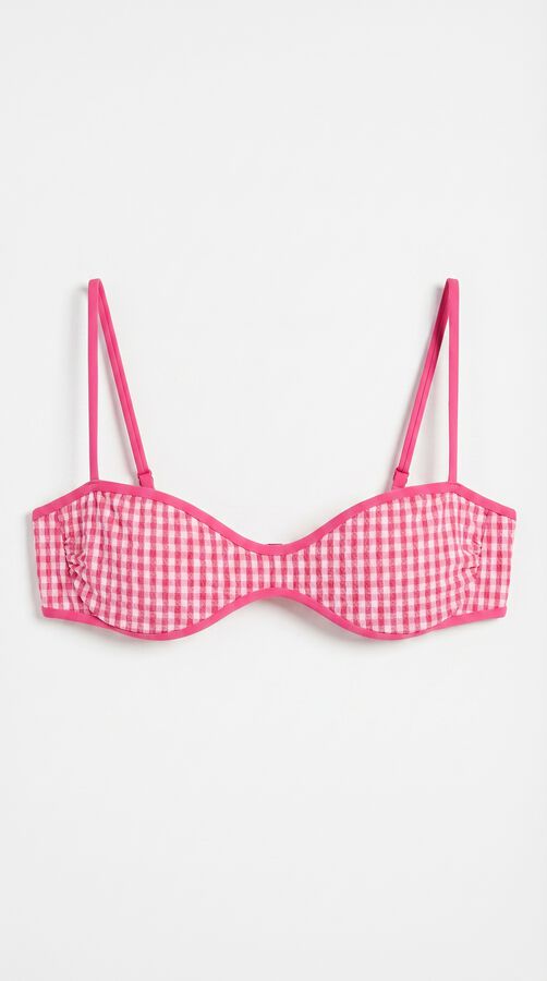 Women'secret Haut bikini bandeau &agrave; carreaux vichy rose lurex rose
