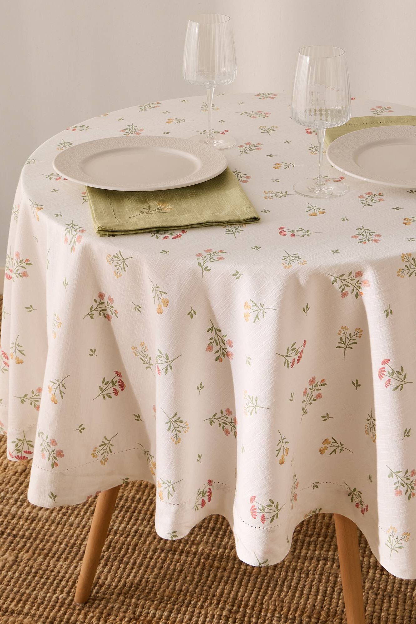 Textura Mantel aus Baumwolle mit Blumenmuster und Rundhalsausschnitt