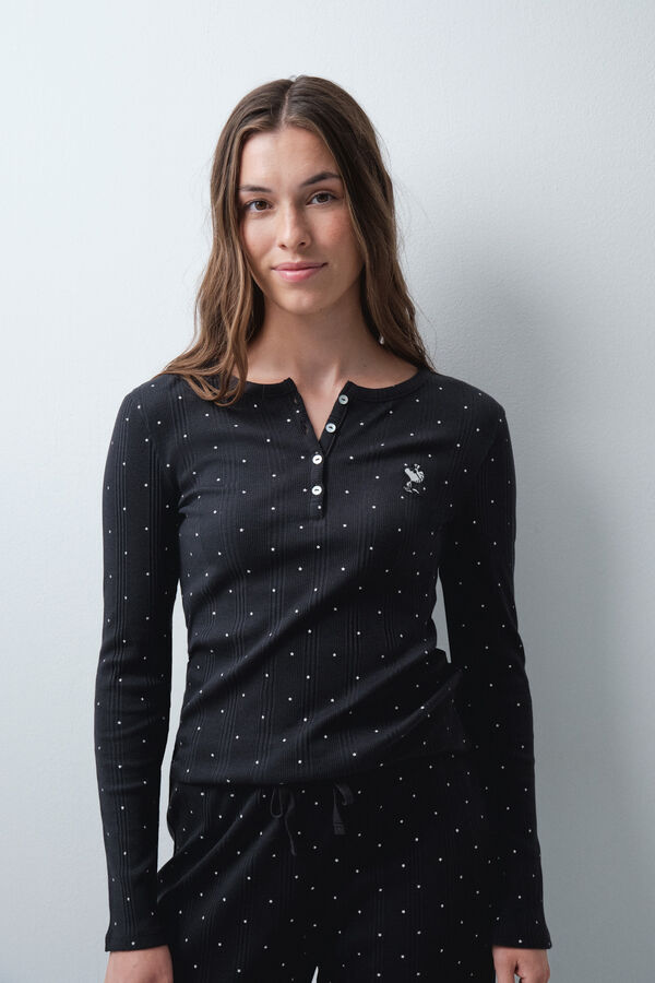 Women'secret Woodstock star print long pyjamas with buttons grey
