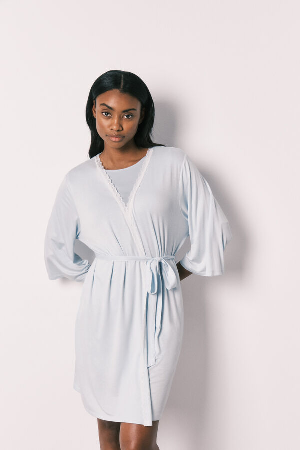 Women'secret Blue viscose soft touch midi robe blue