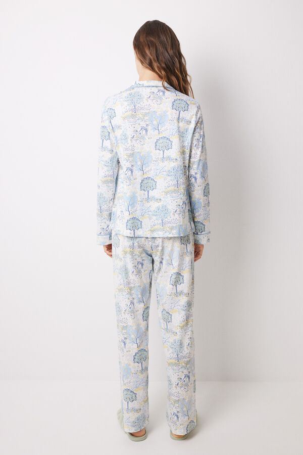 Womensecret Long allover cotton shirt pajamas with landscape blue