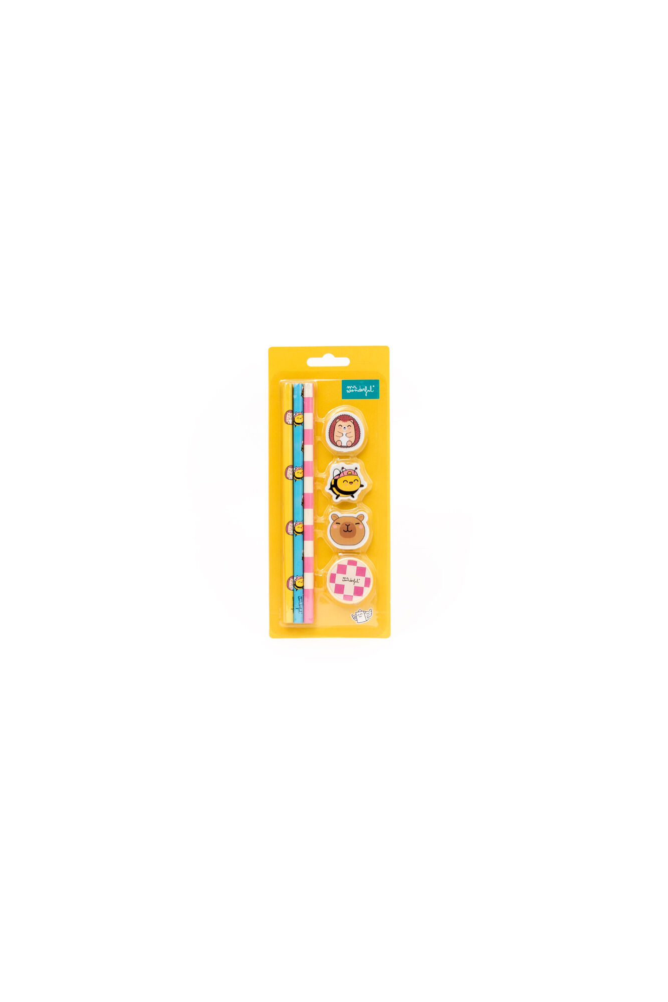 Mr. Wonderful Set de 3 l&aacute;pices + 3 gomas de borrar + 1 sacapuntas - Wonder Comic