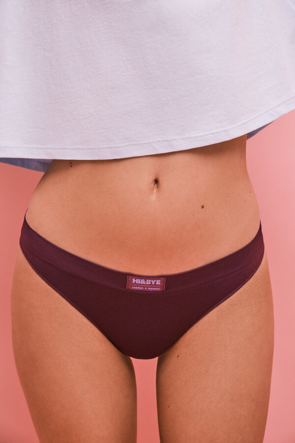 HI&BYE Burgundy seamless ribbed classic panty printed