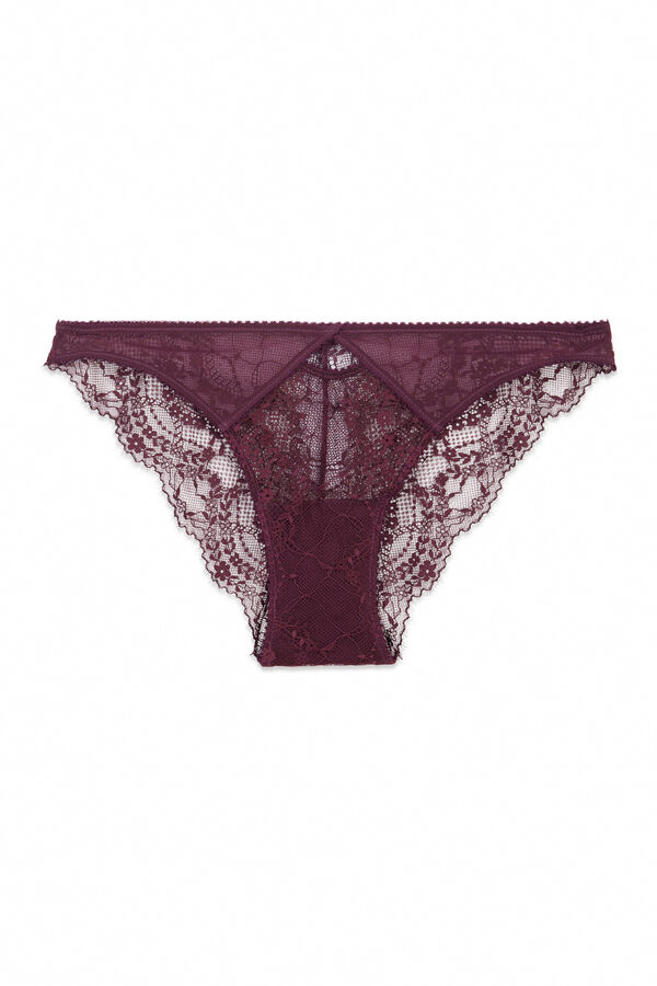 Women'secret Burgundy klasične gaćice od čipke i tila Bordo