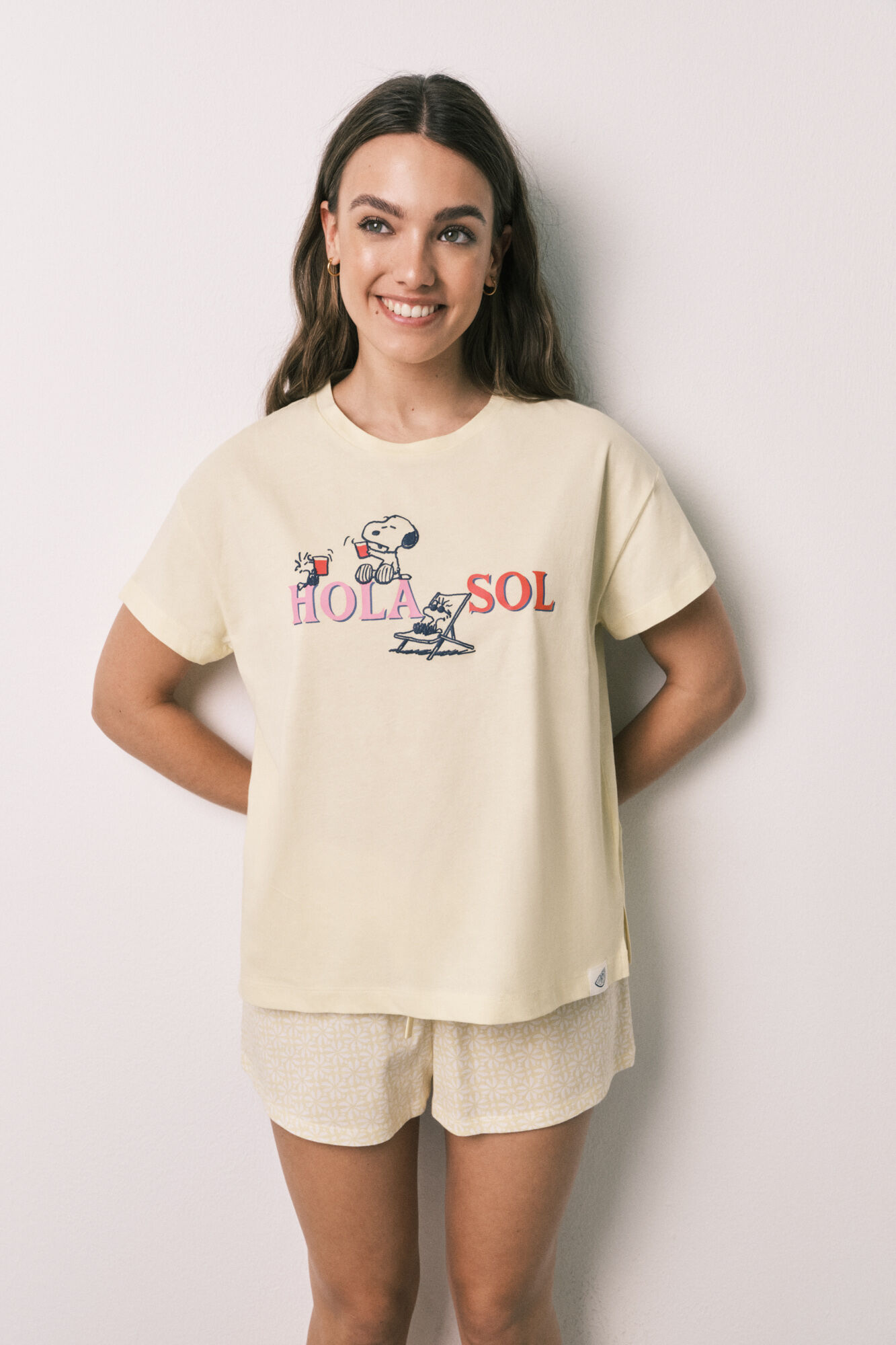 Women'secret Pyjama court en coton Snoopy jaune