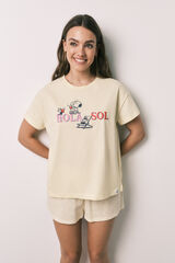 Women'secret Yellow cotton short pyjamas Snoopy white