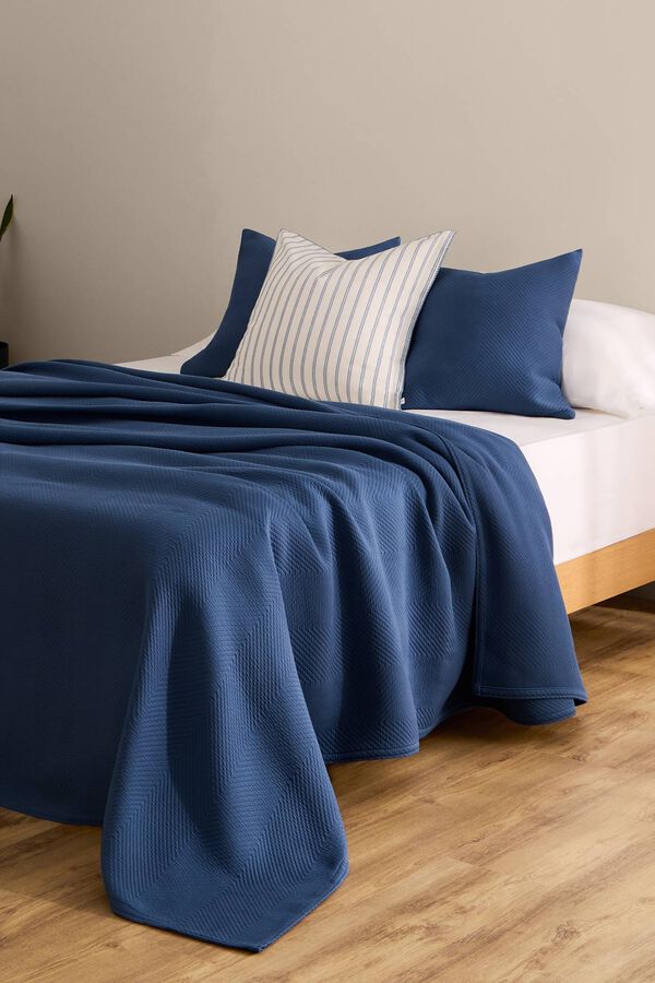 Textura 100% cotton jacquard bedspread blue