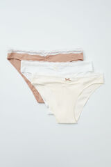 Women'secret Pack 3 bragas cl&aacute;sicas algod&oacute;n lisas encaje white