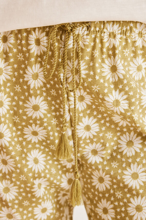 Womensecret Pyjama 100 % coton pantalon fleurs beige