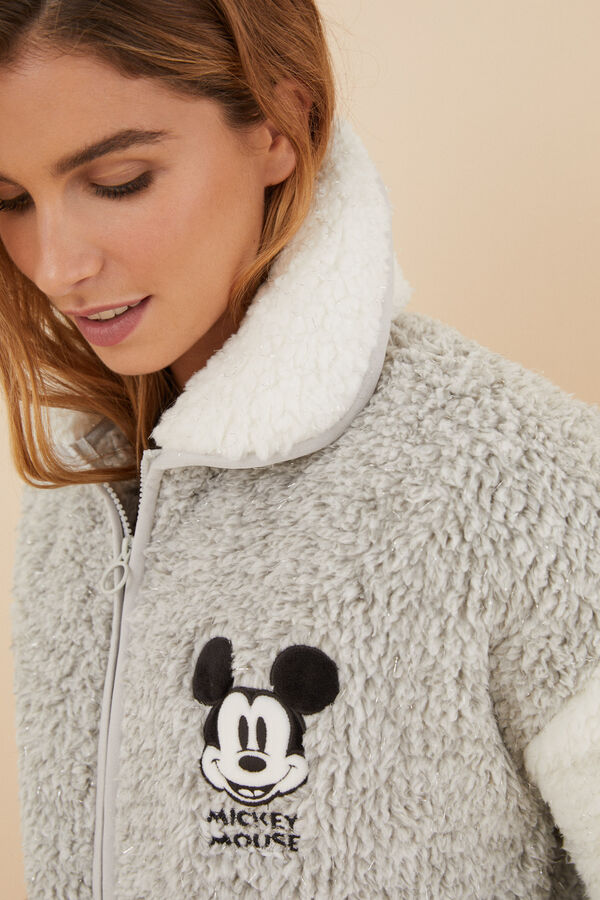 Womensecret Robe de chambre courte fourrure éponge Mickey Mouse gris