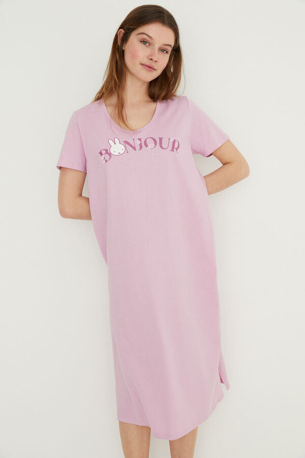 Womensecret 100% cotton Miffy midi nightgown with slits Ružičasta