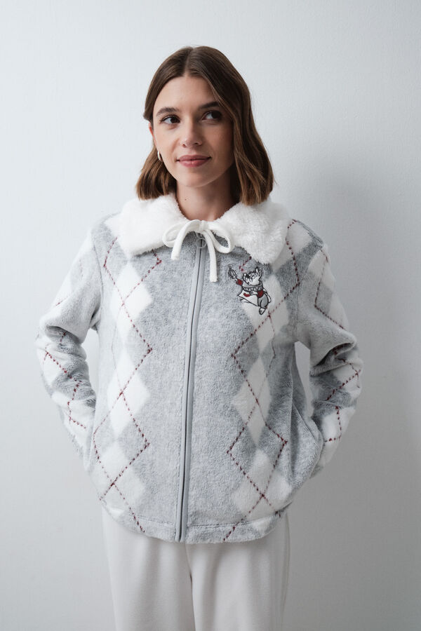 Women'secret Robe de chambre veste &agrave; losanges fermeture &eacute;clair gris
