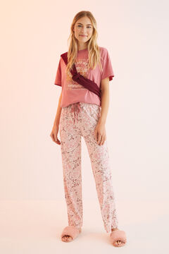 Womensecret Long 100% cotton paisley trousers pink