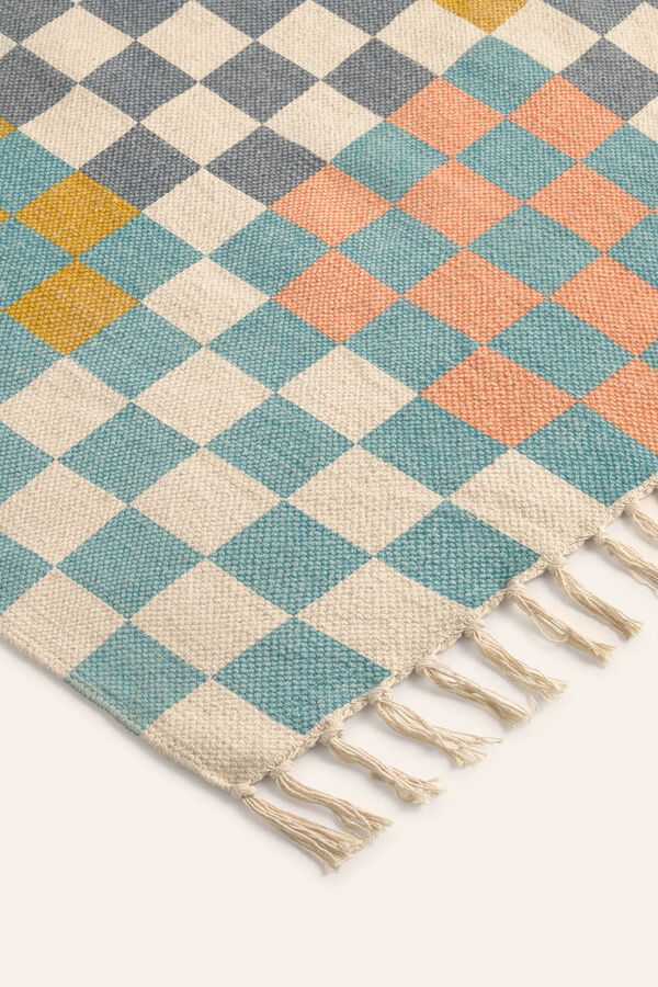 Calma House Pool Check Dhurrie Rug printed