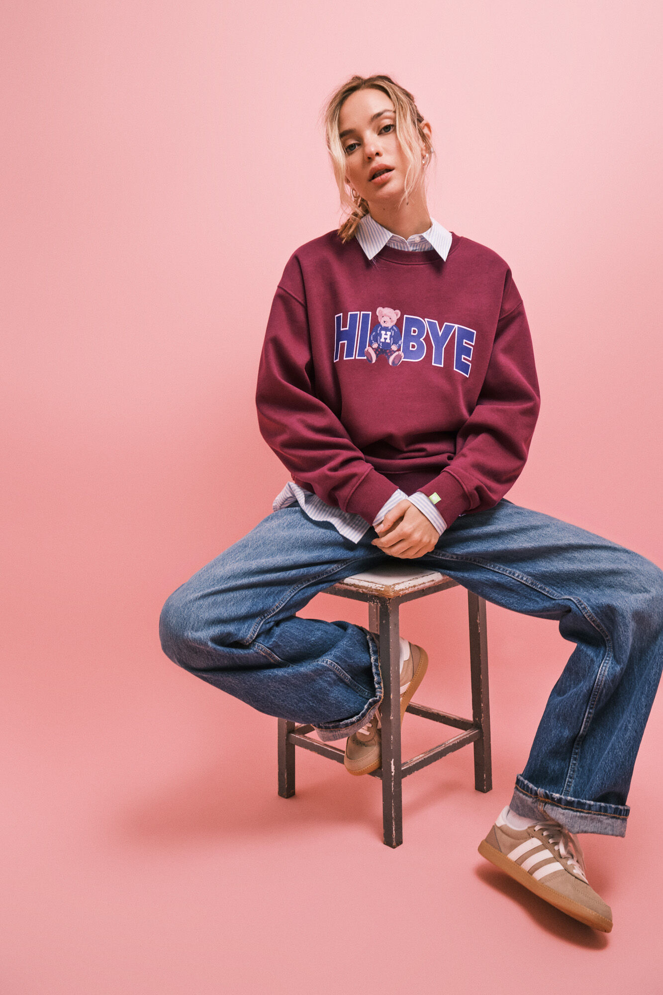 HI&BYE Sudadera felpa logo osito granate