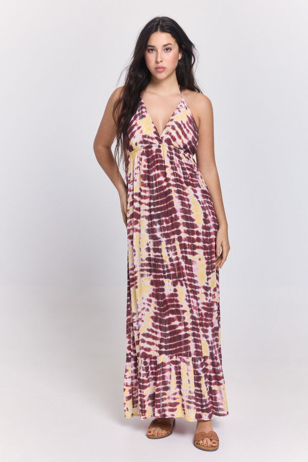 Pieces Robe style plage en viscose paillet&eacute;e rouge