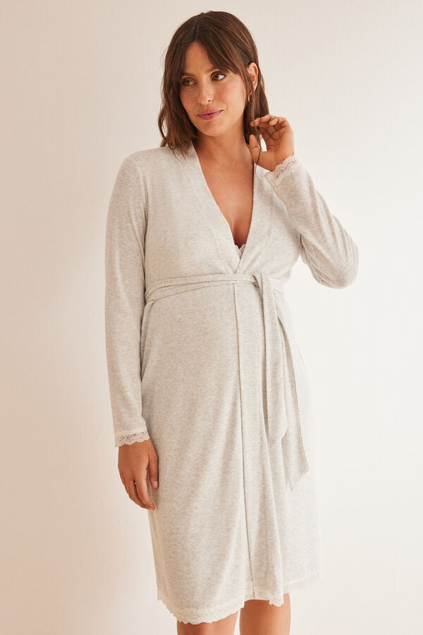 Womensecret Robe de chambre « maternity » grise maille côtelée gris