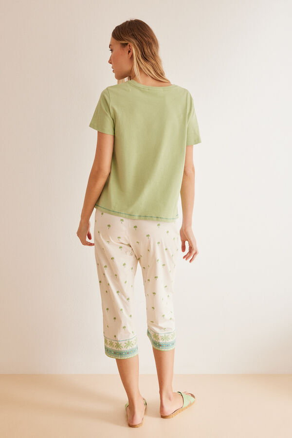 Womensecret Pijama 100% algodón Capri palmeras verde
