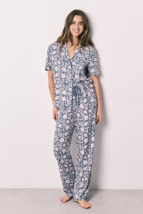 Women'secret Viscose floral print classic pyjamas blue
