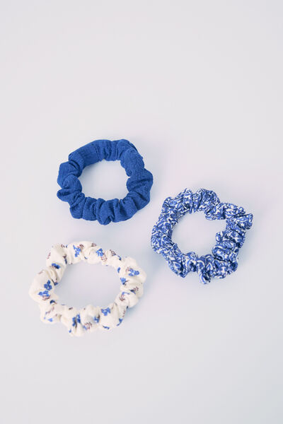 Womensecret Pack of 3 mini blue print scrunchies printed