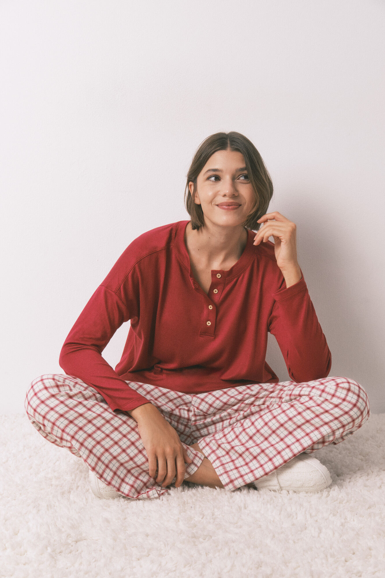 Women'secret Red suede long sleeve jersey-knit T-shirt