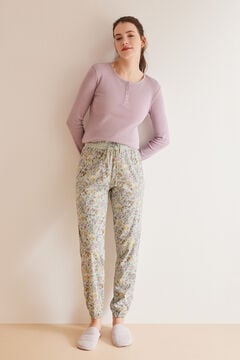 Womensecret Pantalón pijama largo 100% algodón skinny flores estampado