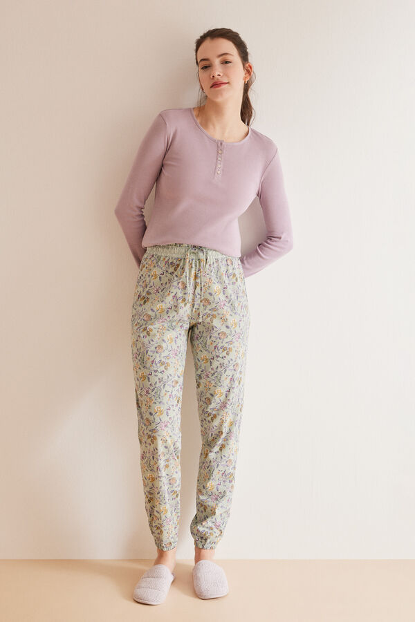 Womensecret Dugi skinny donji dio pidžame od 100 % pamuka s cvjetnim uzorkom S uzorkom