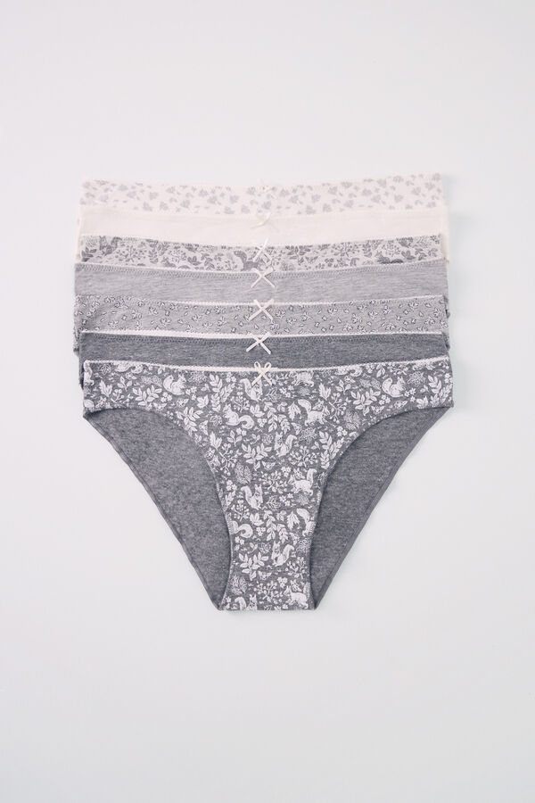 Womensecret Pack of 7 classic gray cotton panties grey