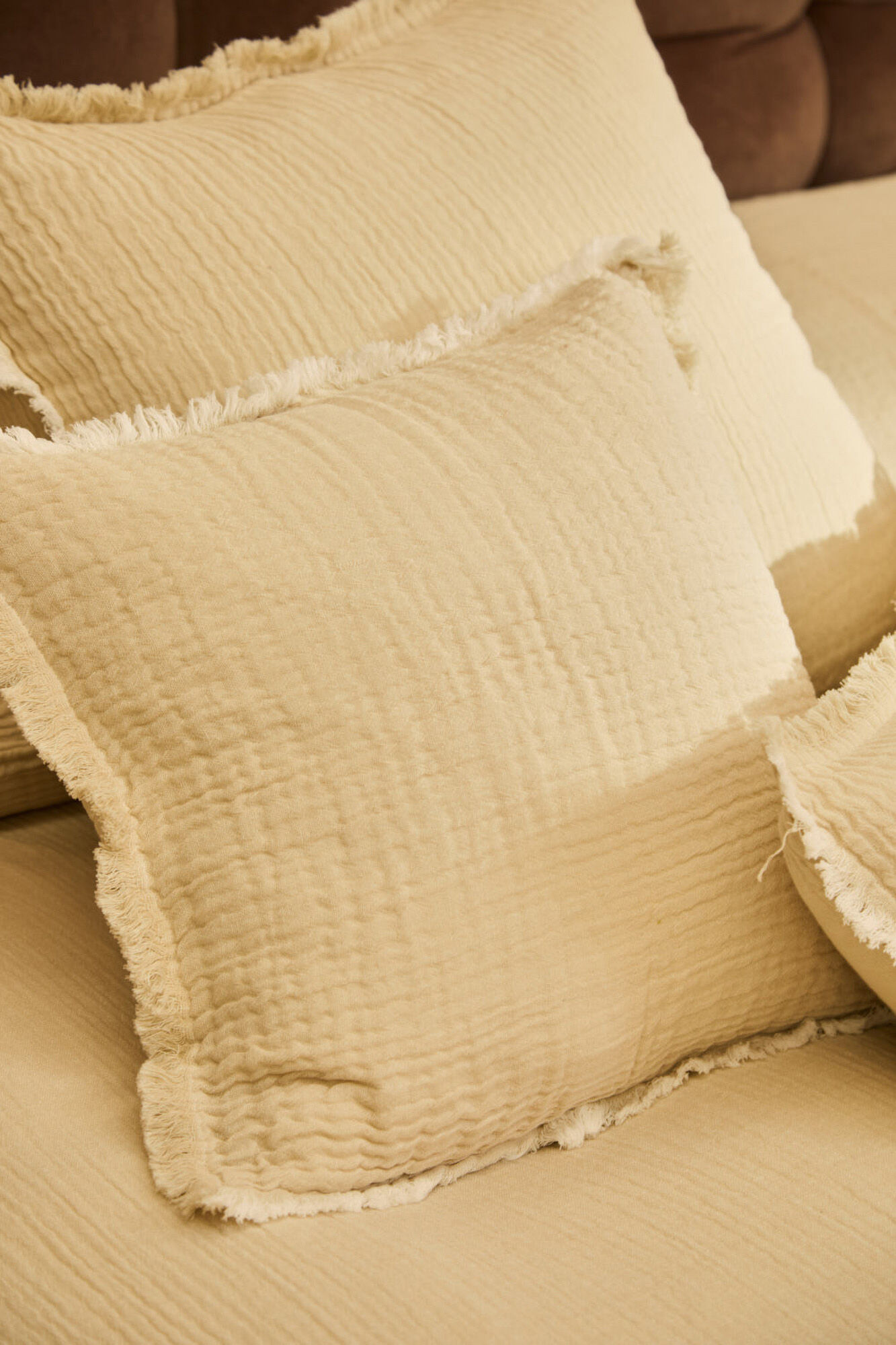 Calma House Funda de coj&iacute;n cuadrada de muselina de algod&oacute;n cruda Layer