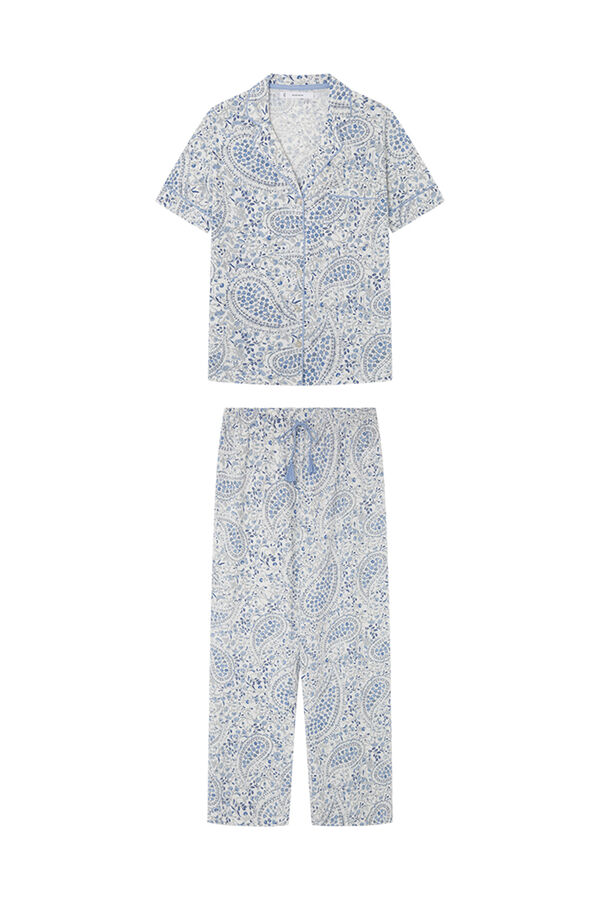 Womensecret Kasmírmintás, inges pizsama 100% pamutból fehér