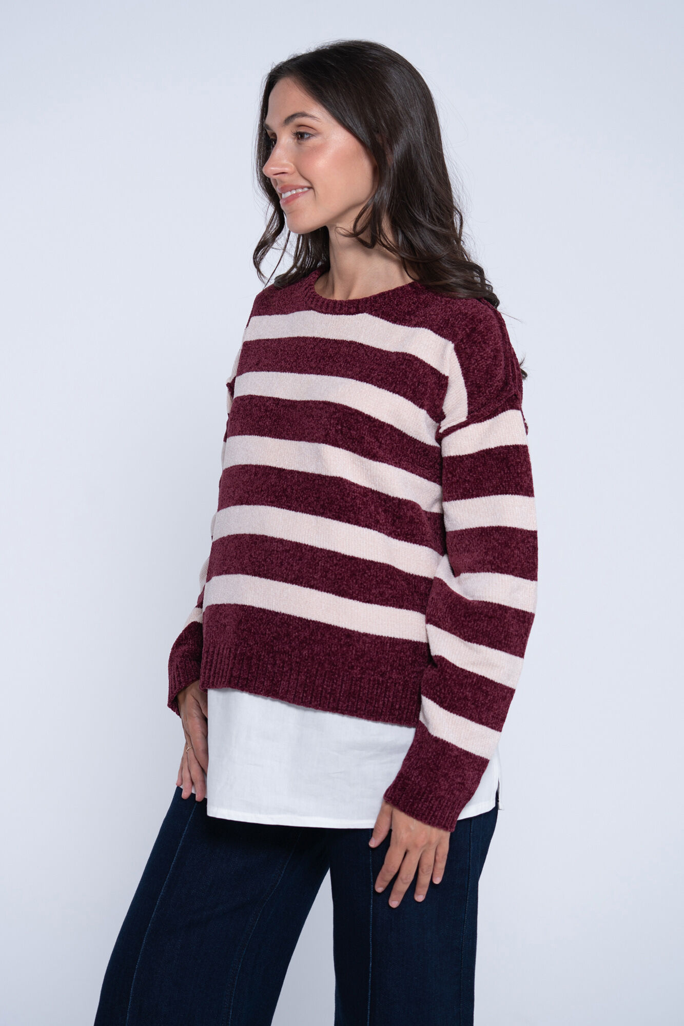 Ohma! Gestreifter Still-Pullover mit falschem Hemd