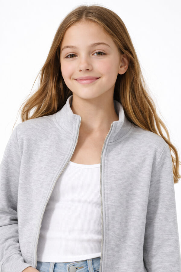 Lmtd Long sleeve ribbed high neck zip-up jacket grey