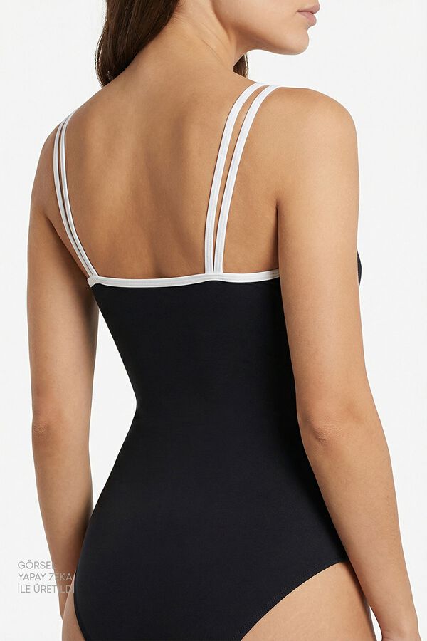 Penti Fato de banho B&W com debruns cl&aacute;ssico preto