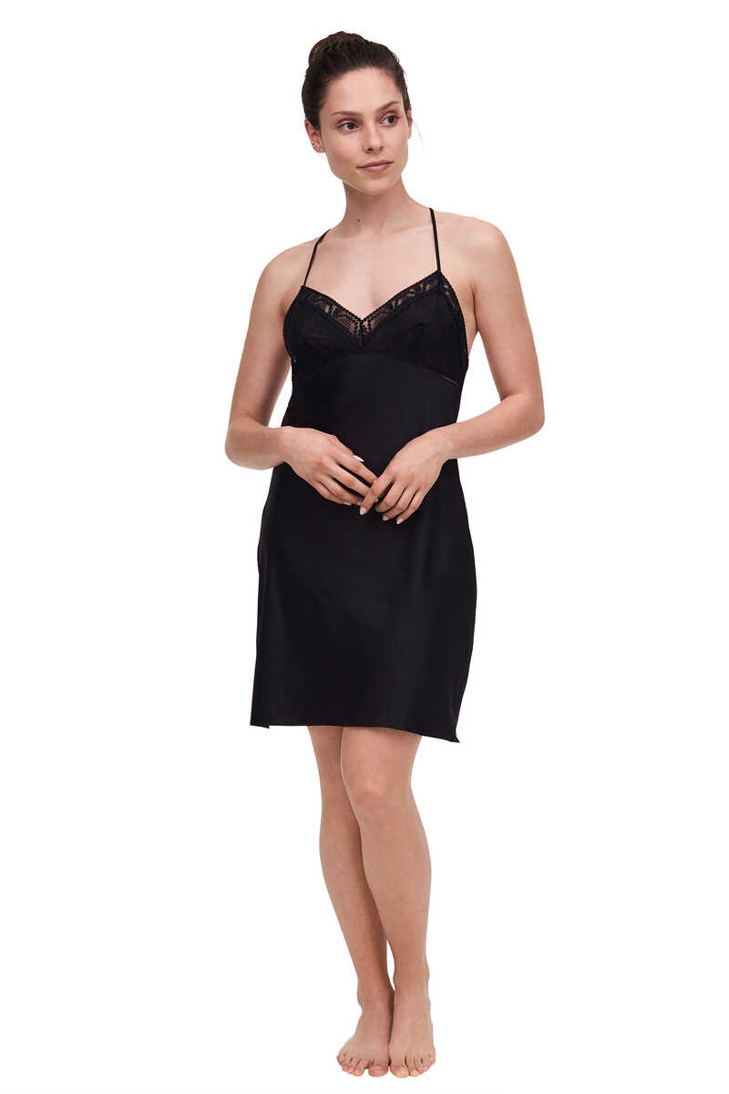 Womensecret Olivia satin nightgown with lace and embroidered tulle black