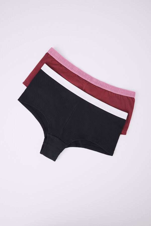 Womensecret Lot 2 culottes boxer coton vin et noir 