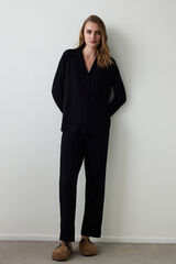 Penti Dark Solid Rib Ls Shirt Pant Set Crna