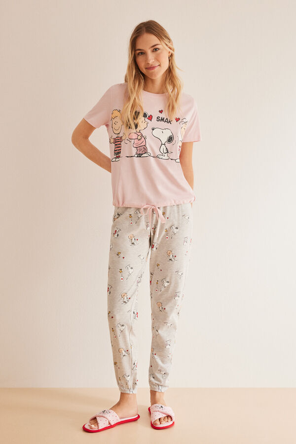 Womensecret Snoopy-mintás pizsama, 100% pamutból. rózsaszín