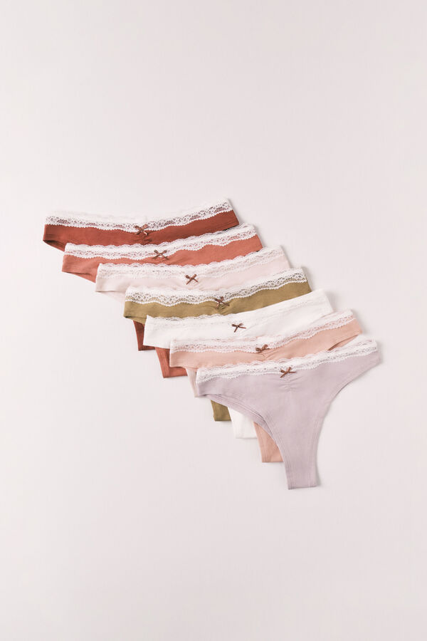 Women'secret Plain lace cotton 7-pack Brazilian panties nude