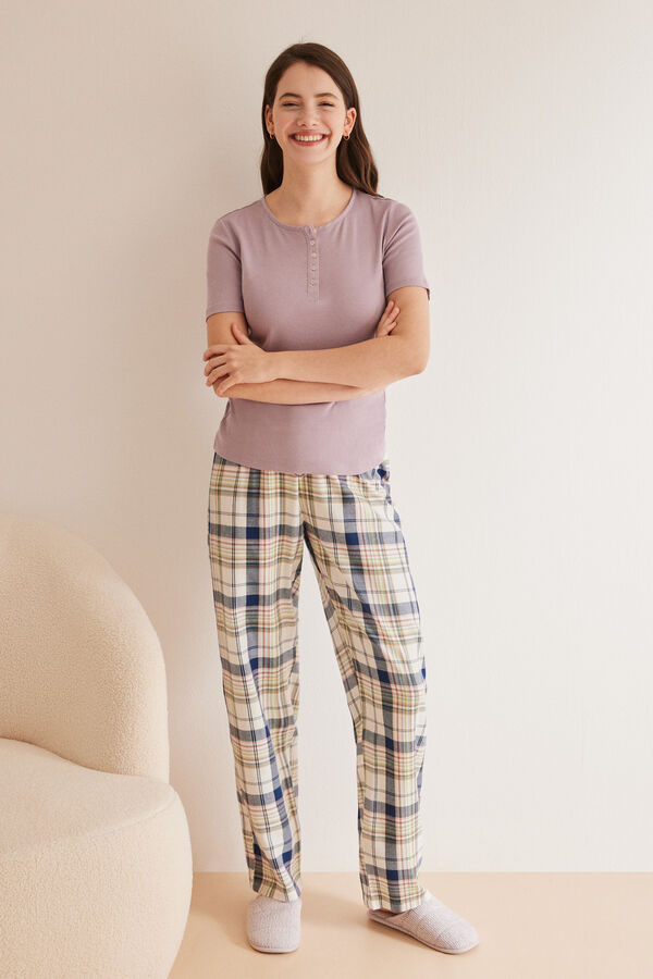 Womensecret Pantalon pyjama long carreaux multicolore imprimé