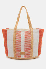 Womensecret Large raffia basket bag with striped print red