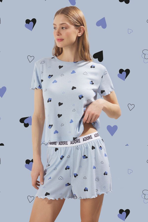 Trendyol Conjunto de pijama corto corazones azul