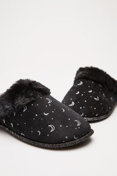 Womensecret Black fur and glitter slippers black