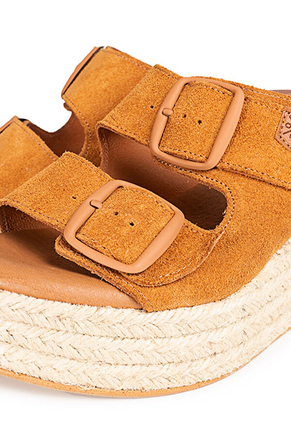 Womensecret Aloha split leather low-wedge sandal Smeđa
