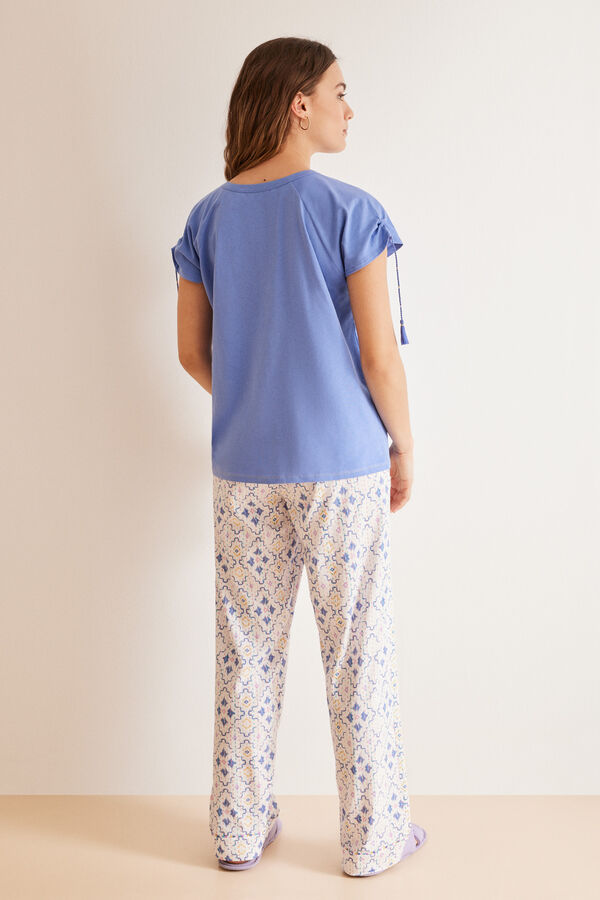 Womensecret 100% pamut allover rombusz pizsama kék