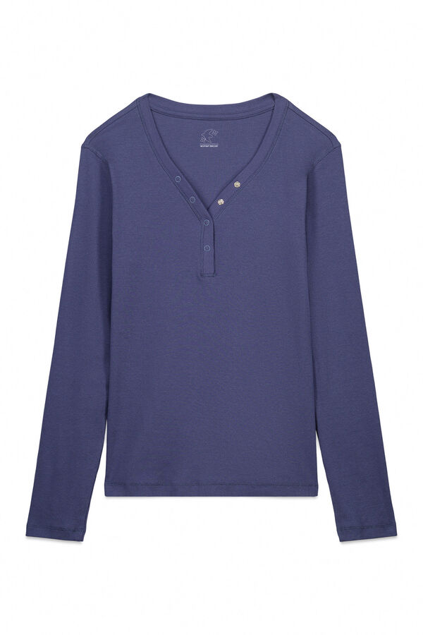 Women'secret Blue ribbed cotton long sleeve T-shirt blue