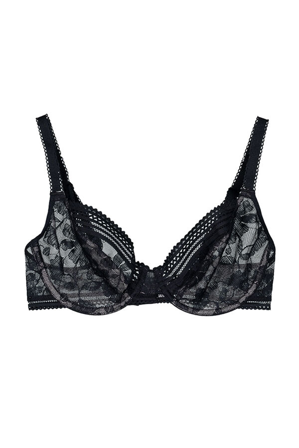 Womensecret Marta underwired bra in floral lace and tulle fekete