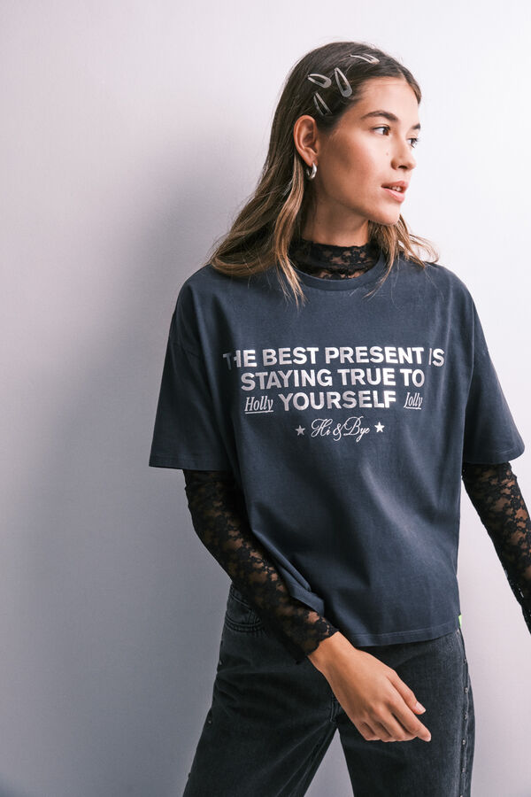 HI&BYE Dark grey glitter short sleeve T-shirt grey