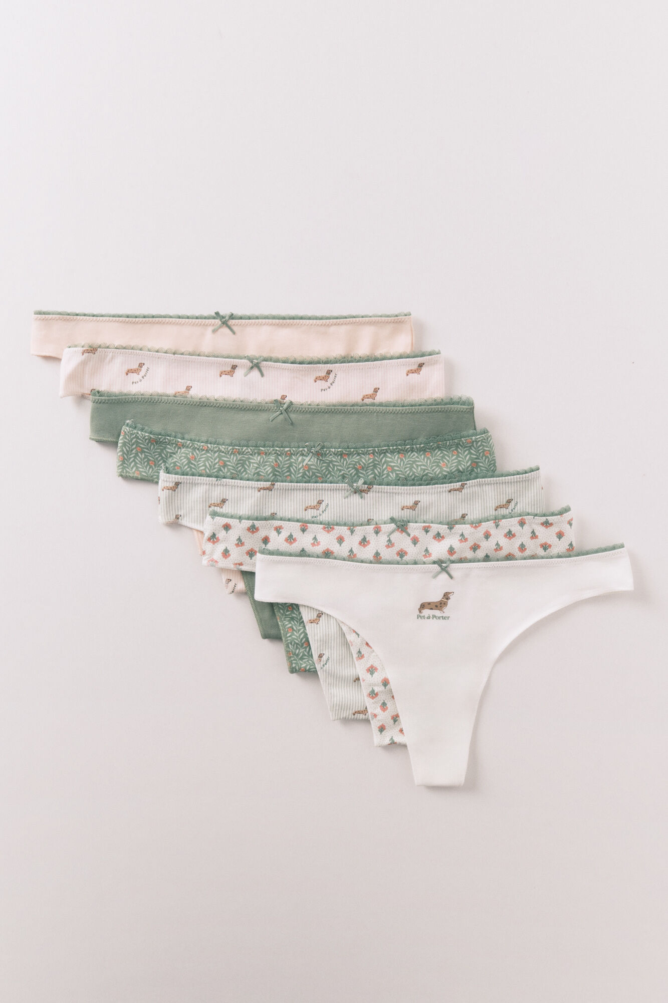 Women'secret Pink and green cotton 7-pack thongs