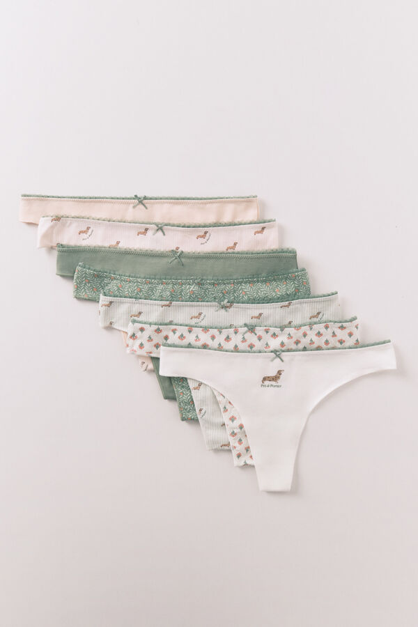 Women'secret Pink and green cotton 7-pack thongs printed
